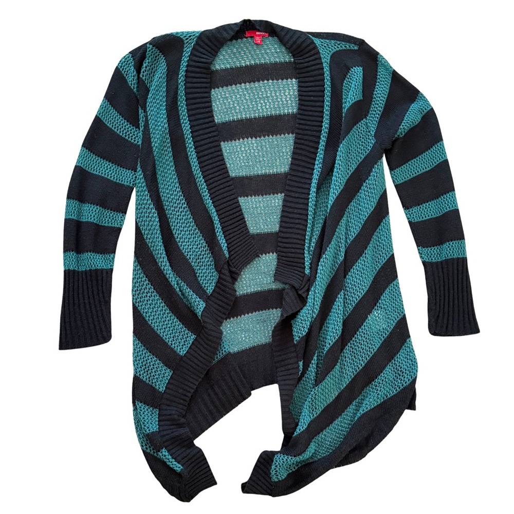 BONGO Black and Teal Striped Cardigan
